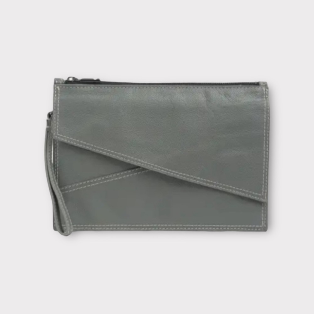 Botkier Clutch Zip Purse Crosstown Large Wrist Strap Leather Color Smoke NIB NWT